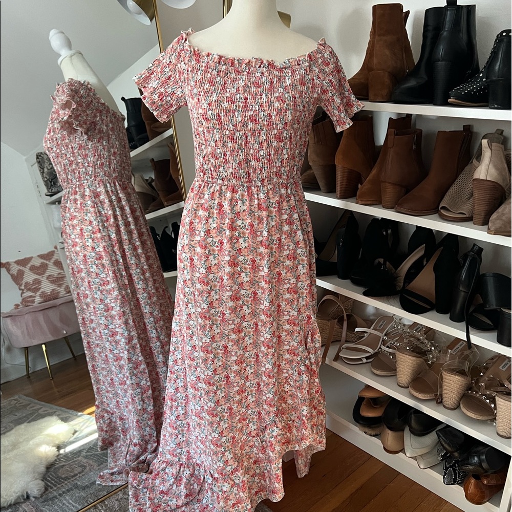 Off the shoulder stretchy side slit ruffle dress — worn once